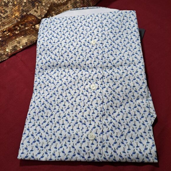 Slate & Stone Button Down Blue Flamingo collar Shirt Short Sleeve NWT - Picture 9 of 11
